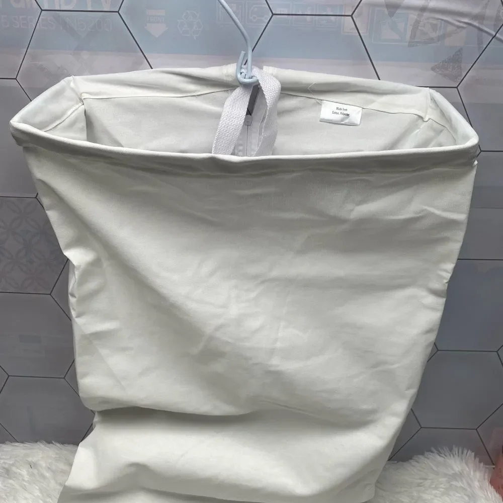 - Hanging Cotton Canvas Laundry Hamper Bag | White, 6" x 16" x 27" (Length… - Picture 10 of 12